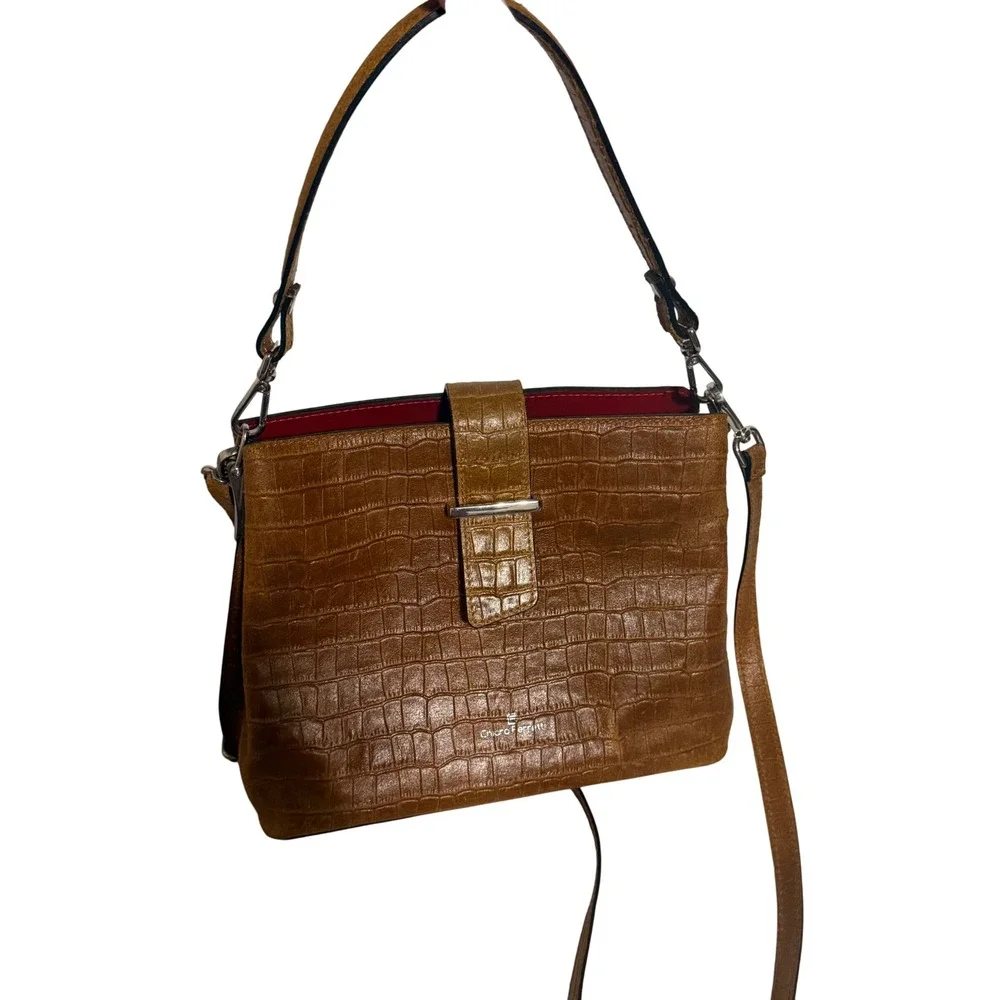Chiara Ferretti Brown Croc Embossed Leather Handbag Made in Italy Crossbody Bag